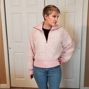 PINK Victoria's Secret Cropped Pink Sherpa Hoodie